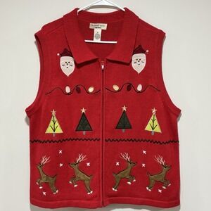 Bechamel Ugly Christmas Sweater‎ Vest Womens Size 1X Embroidered Zip-Up Collared